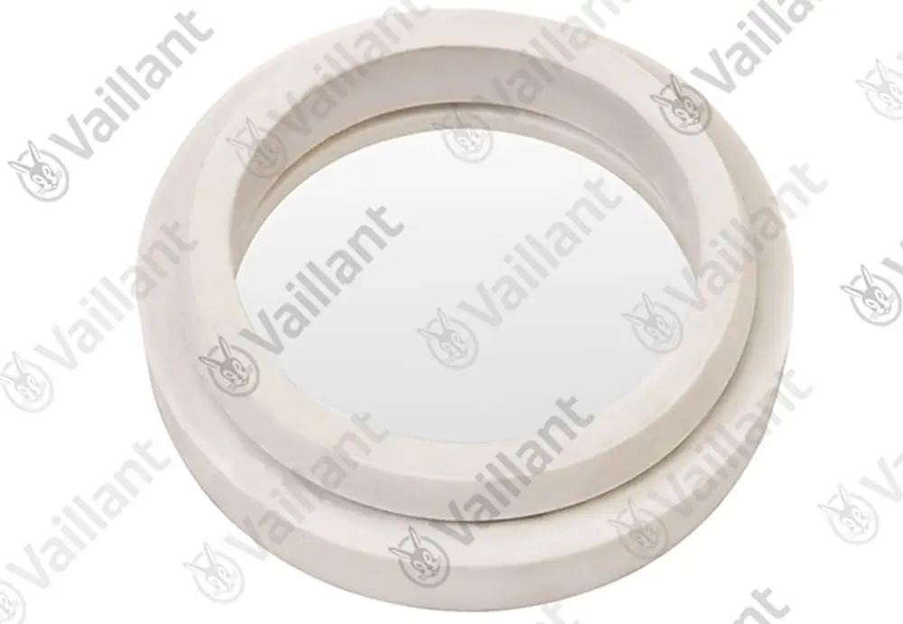 Rundes Schauglas von Vaillant mit einem glatten, weißen Rahmen und rundem, reflektierendem Inneren. Eignet sich für den Einsatz in Heizungsanwendungen.